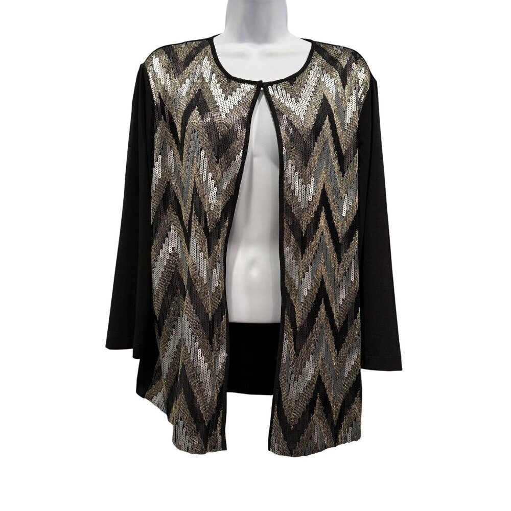 Chicos Travelers‎ Sequin Metallic Chevron Open Cardigan Jacket Event Sz 3 XL NEW